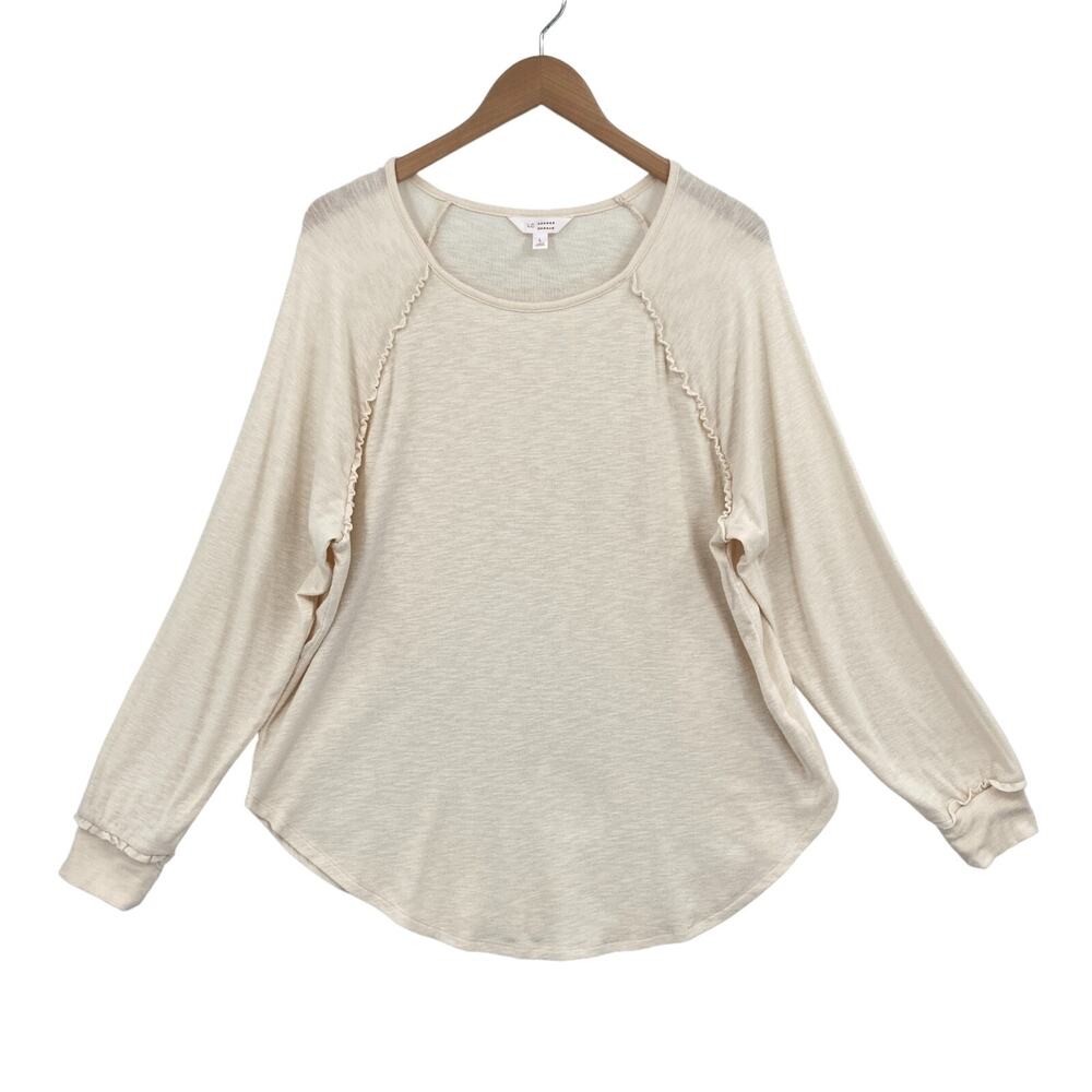 LC Lauren Conrad Tunic Blouse Women's L English Cream Cotton Blend Raglan Sleeve